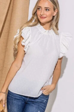 And The Why Polka Dot Textured Double Layered Ruffles Blouse -Little Loom Store cae8691b0f584db59c7da76cd8d9639e Max Origin