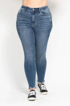 Judy Blue Plus Size High Waist Skinny Jeans With Destroy & Shark Bit Hem