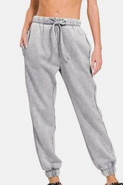 Zenana Full Size Acid Wash Fleece Drawstring Sweatpants With Pockets