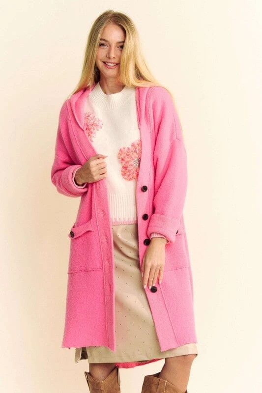 Davi & Dani Side Slit Button Up Hooded Cardigan 3 Davi & Dani Side Slit Button Up Hooded Cardigan