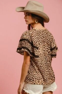 BiBi Leopard Crochet Trim Round Neck Short Sleeve Top -Little Loom Store cef3801b 93b3 45b9 804d e0f5aa2e6bda Min