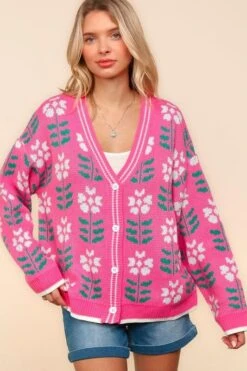 Haptics Full Size Floral Jacquard V-Neck Button Up Cardigan -Little Loom Store cfe552cb ff16 48b4 9627 a1b52b570a36 Max
