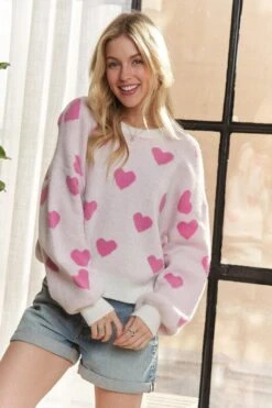 ADORA Heart Round Neck Drop Shoulder Sweater -Little Loom Store d01da324 c881 429b aba2 2c29780b4ad0 Max
