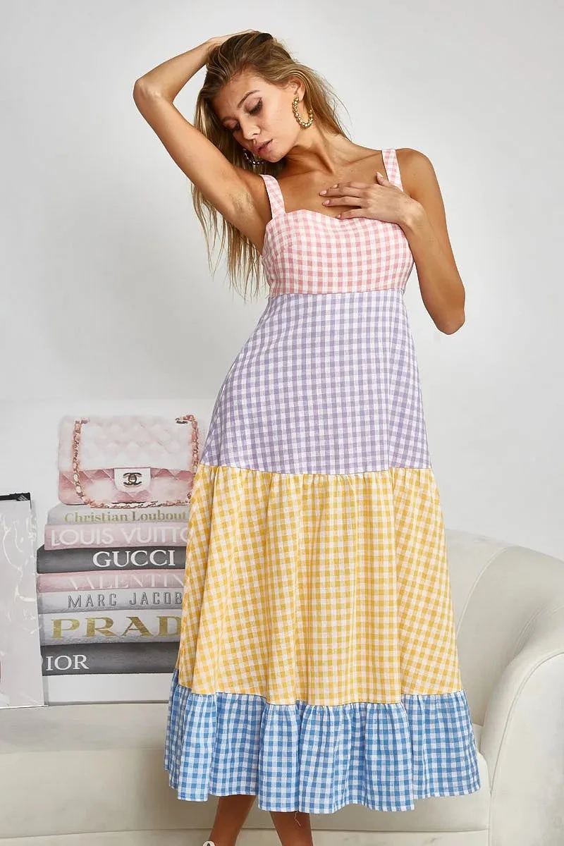 BiBi Color Block Tiered Gingham Dress 7 BiBi Color Block Tiered Gingham Dress - Image 5