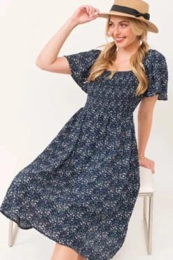 Lime 'N' Chili Smocked Floral Print Flutter Sleeve Midi Dress -Little Loom Store d0ee636549f242ba854de2bdc199c165 Max Origin