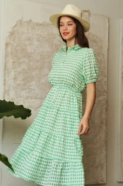 Davi & Dani Checkered Puff Sleeve Tiered Shirt Dress -Little Loom Store d275b32d4439439eb1077d4c11ff58f8 Max Origin