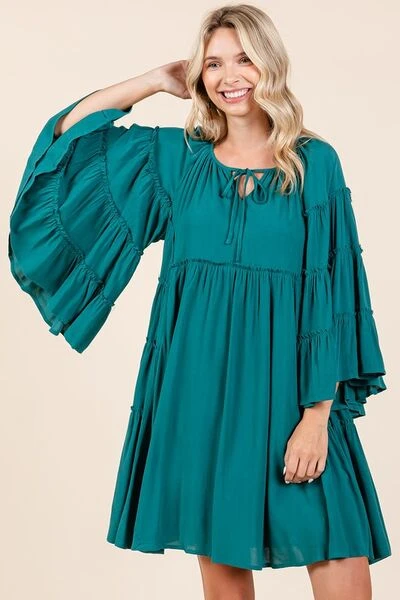 Mittoshop Frill Tie Neck Bell Sleeve Dress 5 Mittoshop Frill Tie Neck Bell Sleeve Dress - Image 3