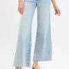 RISEN Full Size Tummy Control Low Rise Wide Leg Raw Cut Hem Jeans Plus Size