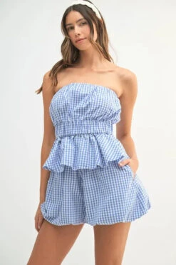MABLE Gingham Tube Top And Shorts Set