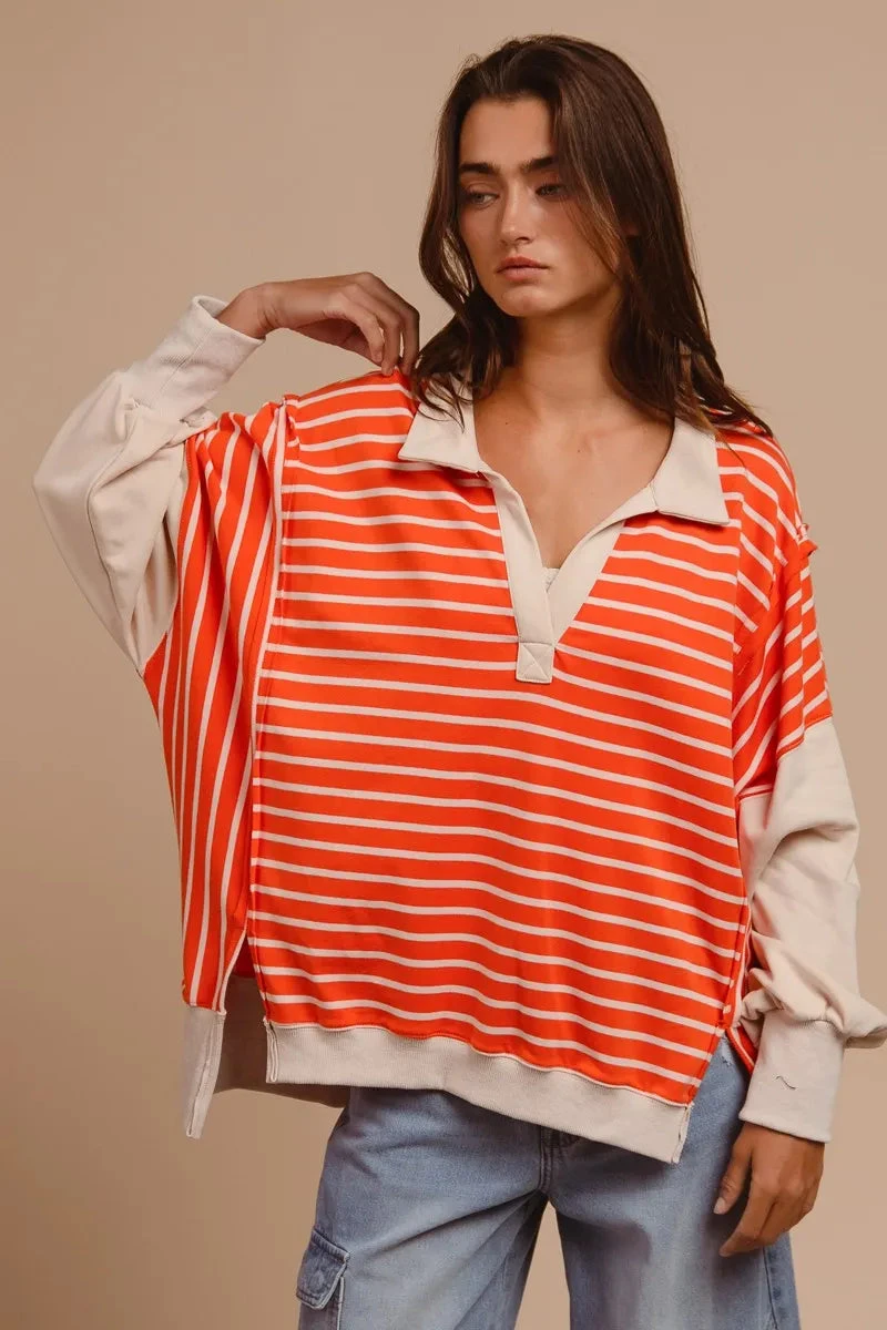 BiBi Stripe Knit Loose Fit Top With Cut Edge Detail 19 BiBi Stripe Knit Loose Fit Top With Cut Edge Detail - Image 17