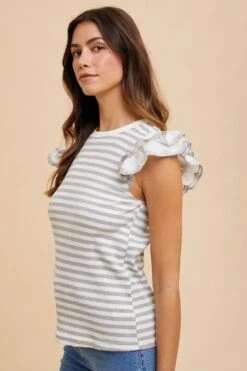 Annie Wear Ruffled Striped Round Neck Cap Sleeve Knit Top 8 Annie Wear Ruffled Striped Round Neck Cap Sleeve Knit Top -Little Loom Store d4aa7dff 1264 49fe 804c 0851a3771d83 Max