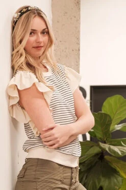 Lime 'N' Chili Striped Contrast Ruffle Detail Sleeveless Top -Little Loom Store d4d12d18464d49e983e417051a5901ab Max Origin