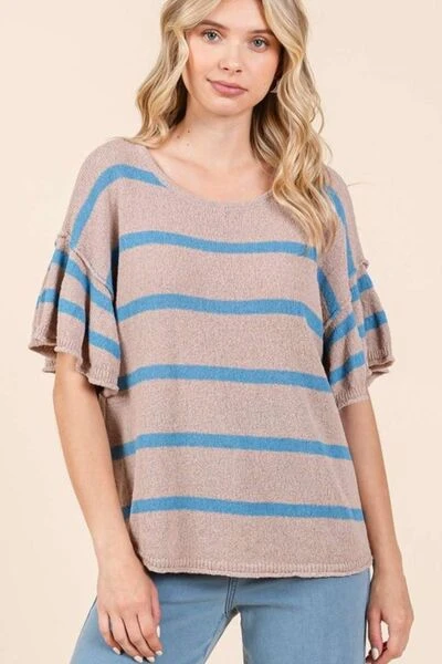 Mittoshop Striped Flounce Sleeve Knit Top 3 Mittoshop Striped Flounce Sleeve Knit Top