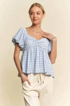 Davi & Dani Plaid Puff Sleeves Ruffled Smocked Blouse -Little Loom Store d6ba7abefb13437b98dd4720ea96c368 Max Origin