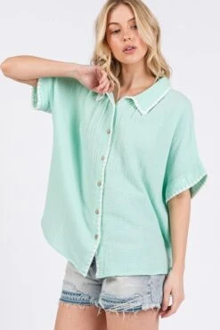 SAGE+FIG Boho Contrast Zigzag Trim Gauze Button-Up Shirt -Little Loom Store d6baca90 aab6 4a3d 9cdd 8d4c171965d3 Min