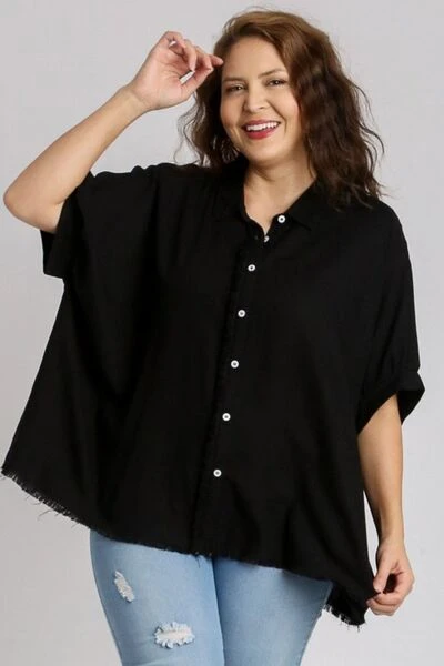 Umgee Full Size Linen Blend Button Down Shirt Plus Size 4 Umgee Full Size Linen Blend Button Down Shirt Plus Size - Image 2