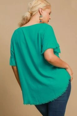 Umgee Full Size Raw Hem Ruffle Short Sleeve Blouse Plus Size -Little Loom Store d7a0c2e6 f55d 40bf ab2b 5a7efc053f5e Min