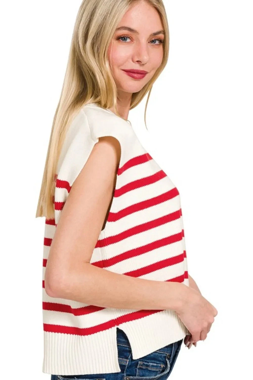 Zenana Oversized Crew Neck Stripe Sweater Vest 4 Zenana Oversized Crew Neck Stripe Sweater Vest - Image 2