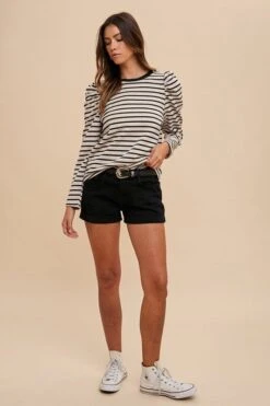 Annie Wear Striped Round Neck Puff Sleeve French Terry Top -Little Loom Store d9118898 6f0c 4022 a23d 20c1e41641cd Max