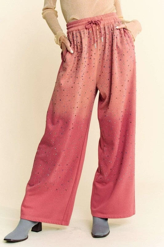 Davi & Dani Rhinestone Drawstring Wide Leg Pants 3 Davi & Dani Rhinestone Drawstring Wide Leg Pants