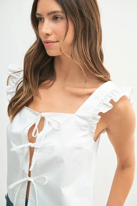 MABLE Poplin Ruffle Strap Front Self Tie Top 8 MABLE Poplin Ruffle Strap Front Self Tie Top - Image 6