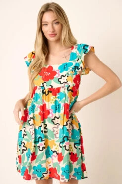 Mittoshop Multi Color Flower Print Babydoll Dress