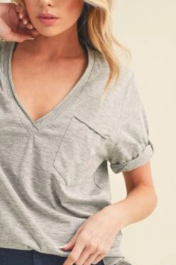 Aemi + Co Side Slit V-Neck Short Rolled Sleeve T-Shirt -Little Loom Store db211627 8378 48ea 8dc9 7b1a653375cf Max