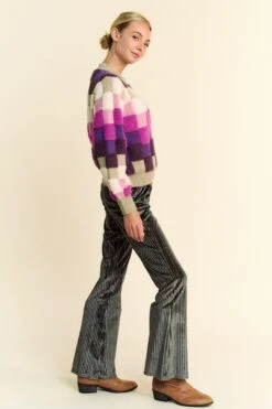 Davi & Dani Checkered Round Neck Long Sleeve Sweater -Little Loom Store db3bd7c4 5442 4477 af48 80caa2ac45dc Max