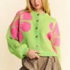 Davi & Dani Flower Contrast Round Neck Long Sleeve Cardigan -Little Loom Store dbd842f0 f20c 4ff8 8d2b ac5b65481066 Max