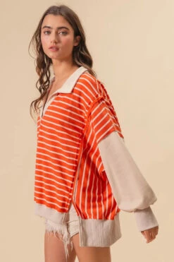 BiBi Stripe Knit Loose Fit Top With Cut Edge Detail 35 BiBi Stripe Knit Loose Fit Top With Cut Edge Detail -Little Loom Store dc4c737f59044fb8a575cae438ff6007 Max Origin