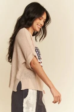 Davi & Dani Sequin American Flag Patch Short Sleeve Knit Top -Little Loom Store dd6ad60e1dc94de7a280e8cf1dc5277e Max Origin