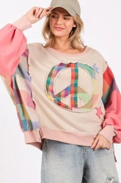 SAGE + FIG Full Size Contrast Peace Patch Dropped Shoulder Sweatshirt 13 SAGE + FIG Full Size Contrast Peace Patch Dropped Shoulder Sweatshirt -Little Loom Store dd6de4d4 9739 4f51 ac17 c72084f8f575 Max