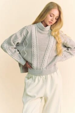 Davi & Dani Cable-Knit Turtleneck Dropped Shoulder Sweater -Little Loom Store ddc816e4 4f94 405f 9627 6bd7ce570774 Max