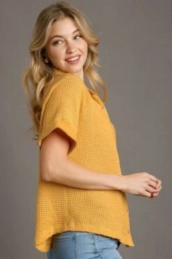 Umgee Full Size Waffle-Knit Short Sleeve Button Down Shirt Plus Size -Little Loom Store ddc98a68 7261 4c4c 8fa0 55b28cacf760 Min