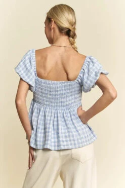 Davi & Dani Plaid Puff Sleeves Ruffled Smocked Blouse -Little Loom Store dea543447cfe4363b08f6aa36a5420ad Max Origin