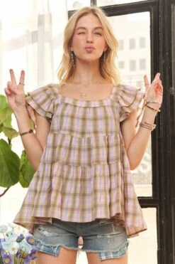 ADORA Ruffled Square Neck Cap Sleeve Babydoll Blouse -Little Loom Store df5d36fe e8e9 42c9 b03f 45416023212f Max