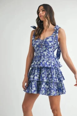 MABLE Floral Print Shoulder Tie Layered Mini Dress -Little Loom Store df6cdaa6853b4bffbcab334d9d38d416 Max Origin