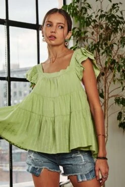 ADORA Ruffle Sleeve Babydoll Tunic Top