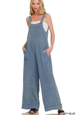 Zenana Double Gauze Washed Wide Leg Overalls
