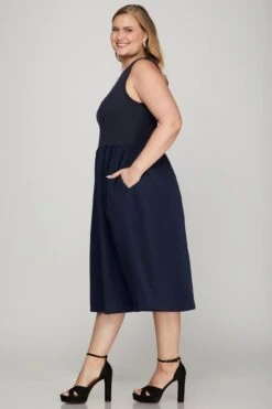 She + Sky Full Size Sleeveless Poplin Woven Midi Dress With Pockets Plus Size -Little Loom Store e3bba2a3 f86e 4881 9daa 80d627ff564a Max