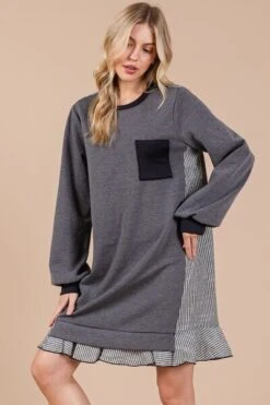 Ces Femme Striped Patchwork Round Neck Terry Sweatshirt Dress -Little Loom Store e4f8352d 2f95 43d1 8aad 1fffa5482ad4 Min