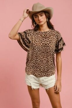 BiBi Leopard Crochet Trim Round Neck Short Sleeve Top -Little Loom Store e5261a1d 4d0a 48df ae45 f458e085ff05 Min