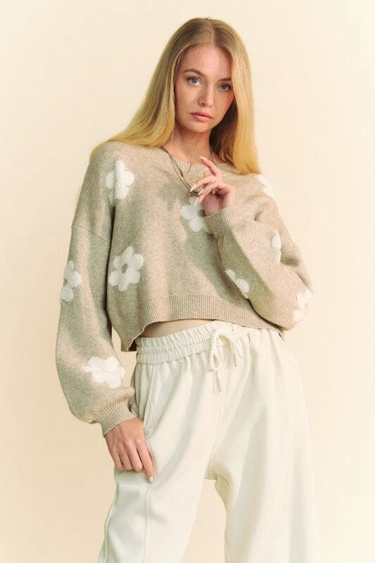 Davi & Dani Floral Drop Shoulder Cropped Sweater 3 Davi & Dani Floral Drop Shoulder Cropped Sweater