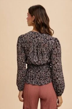 Annie Wear Abstract Print Balloon Sleeve Peplum Blouse -Little Loom Store e5d40676 4338 4ebf 925c 579719631cfa Min