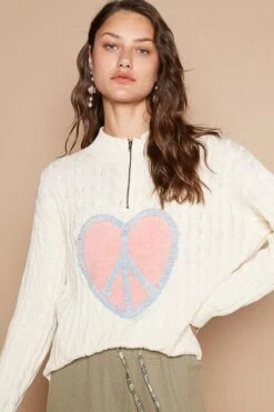 POL Cable-Knit Peace Patch Dropped Shoulder Sweater -Little Loom Store e631c3f6 8a34 4043 945a 13bd877a4075 Max