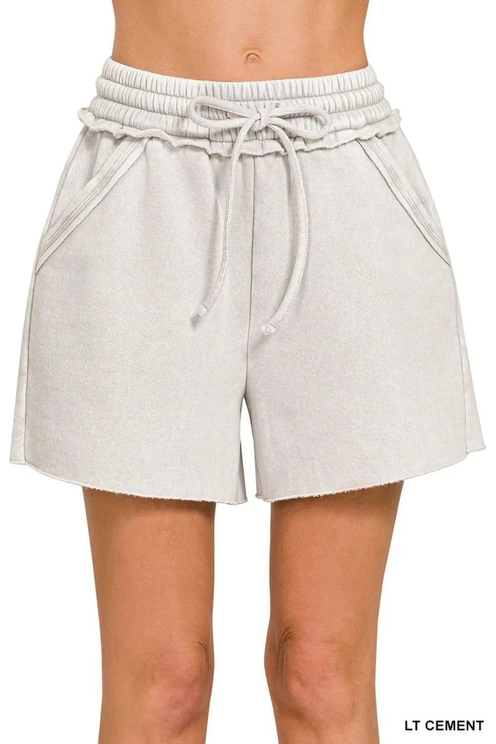 Zenana Acid Wash Fleece Drawstring Shorts With Pockets 3 Zenana Acid Wash Fleece Drawstring Shorts With Pockets