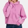 Zenana Acid Wash Fleece Cropped Hoodie