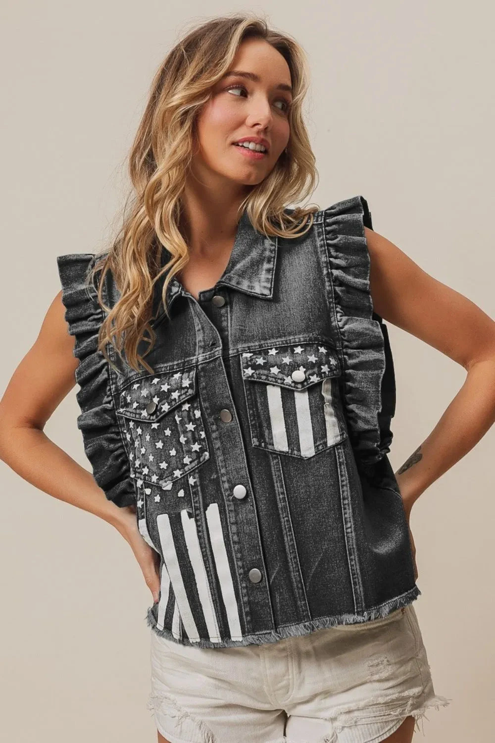 BiBi American Flag Washed Denim Jacket 3 BiBi American Flag Washed Denim Jacket