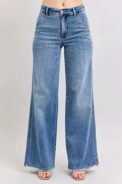 Judy Blue Full Size Raw Hem Wide Leg Jeans Plus Size