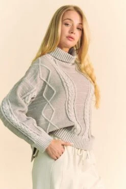 Davi & Dani Cable-Knit Turtleneck Dropped Shoulder Sweater -Little Loom Store e8577df1 b43f 45aa 8ab1 c44352e52af0 Max